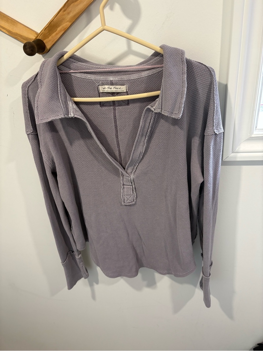 Free People We The Free Anakin Thermal top in a muted purple waffle knit